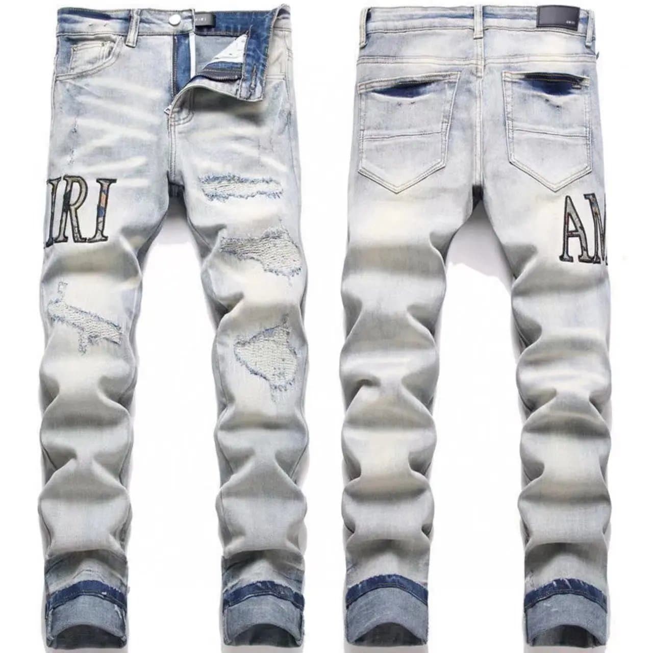 Amiri Distressed Slim Fit Jeans Custom Patchwork & Ripped — M48
