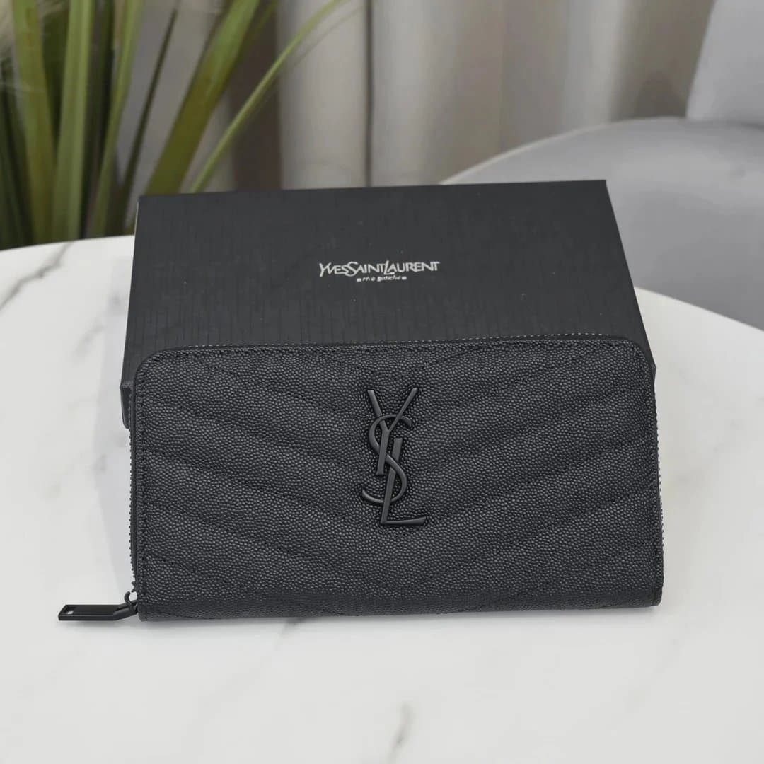 Saint Laurent Monogram Zip Wallet Quilted Leather