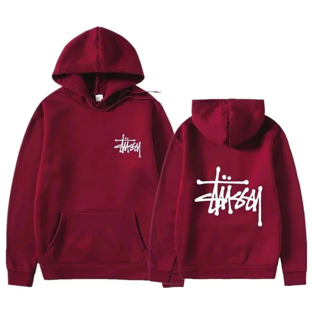 Stüssy Classic Hoodie Orange with White Logo — 深红色26