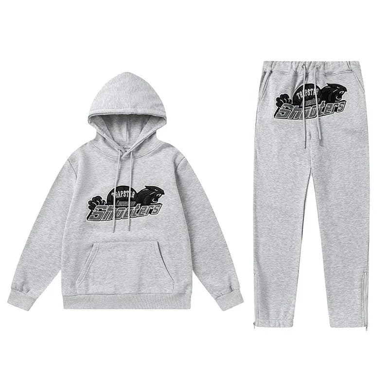 Corteiz Shooters Hoodie & Joggers Set Grey Logo Print