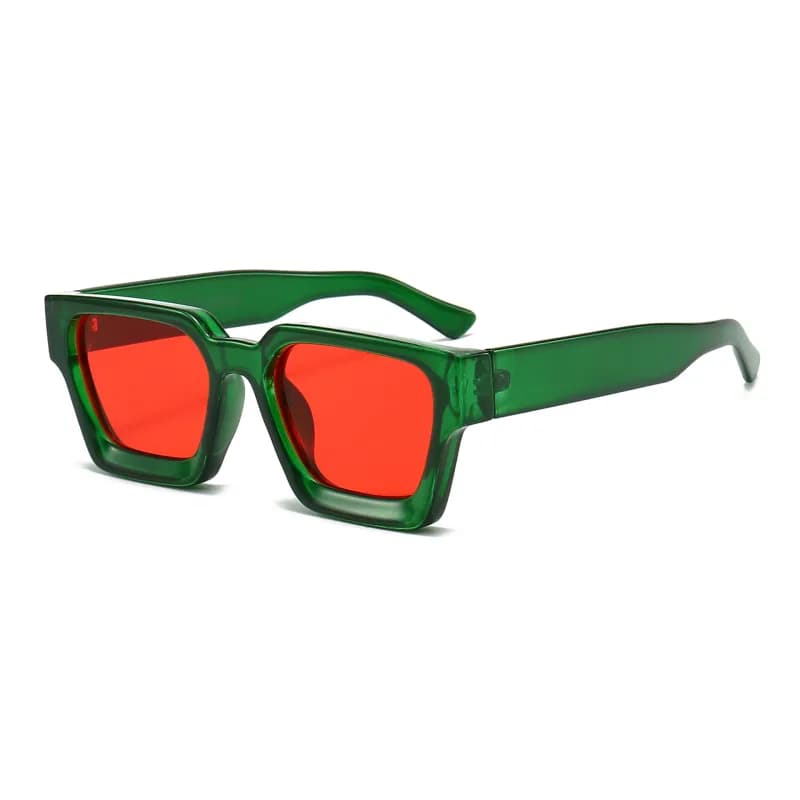Ray-Ban Square Sunglasses Translucent Green Frame with Red Lenses