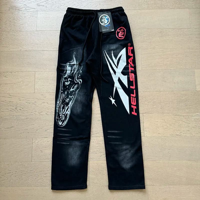 Reebok Track Pants Flame Graphic — 758长裤洗水黑