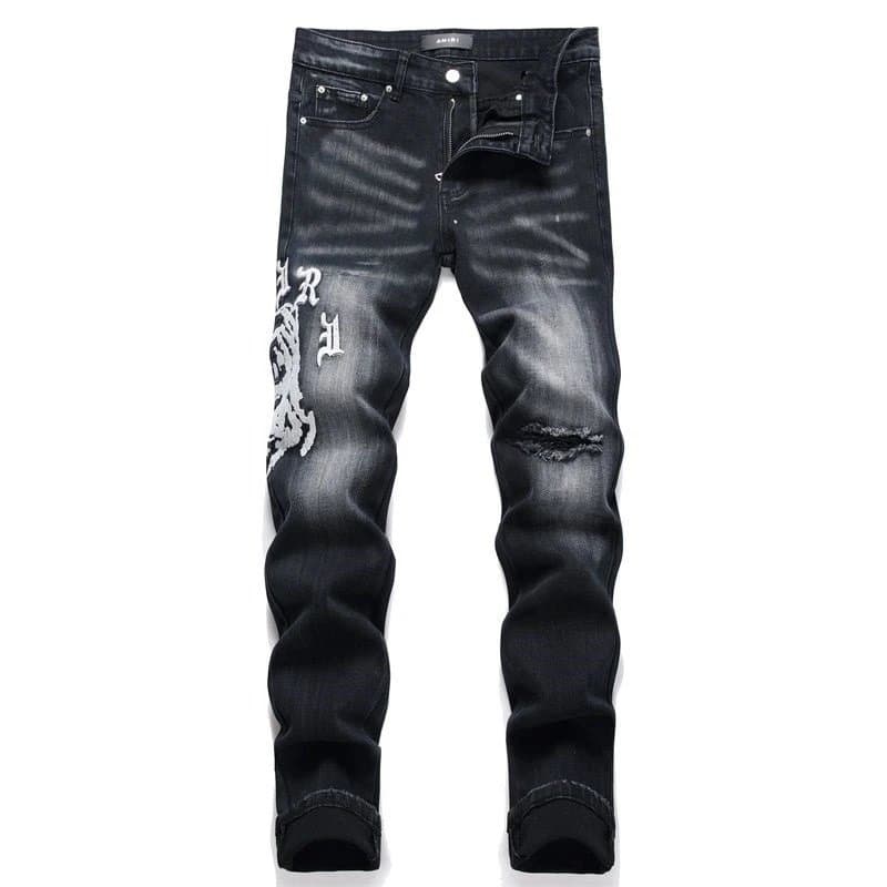 Amiri Distressed Jeans Embroidered Dragon