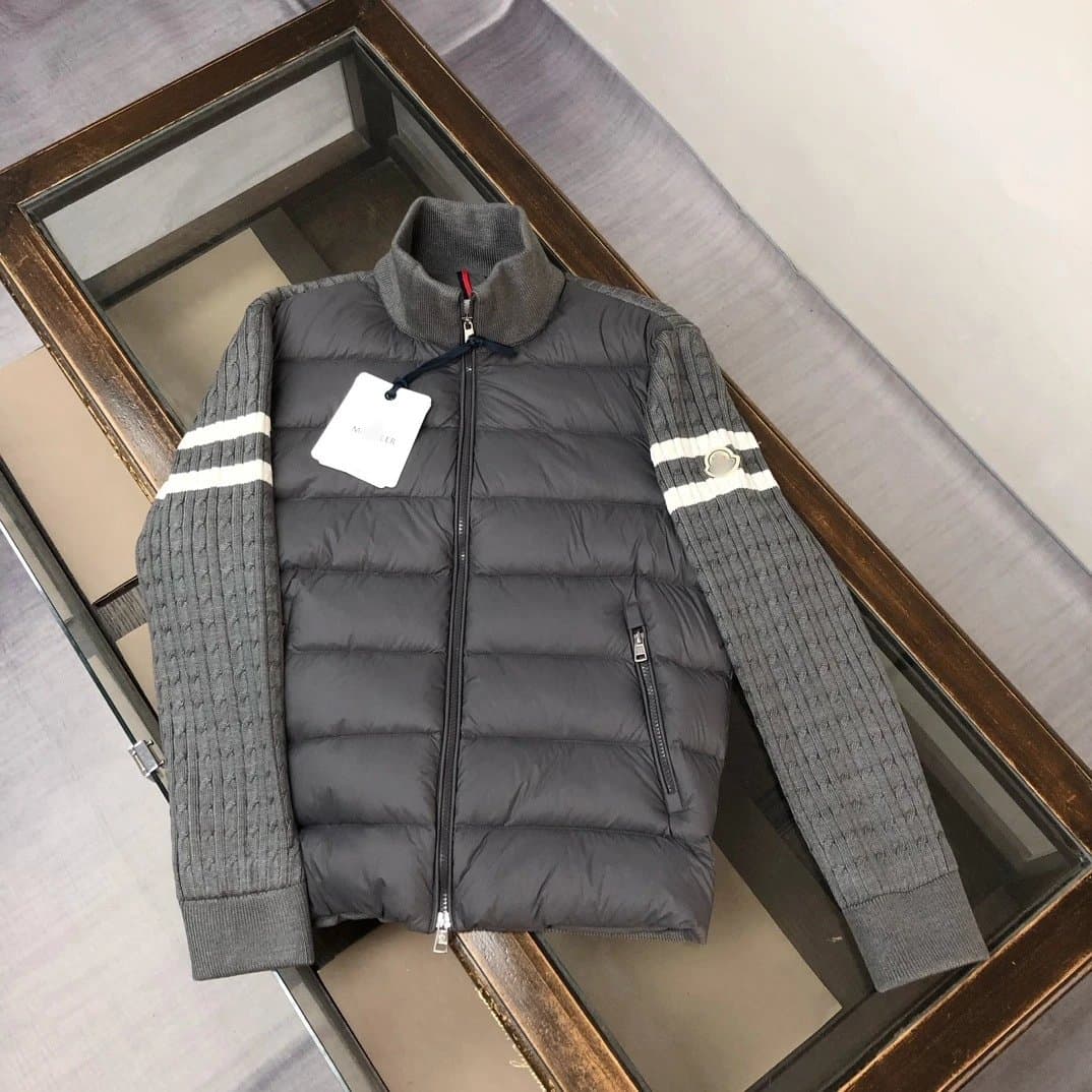 Moncler Knit-Sleeve Puffer Jacket Cable Knit Sleeve