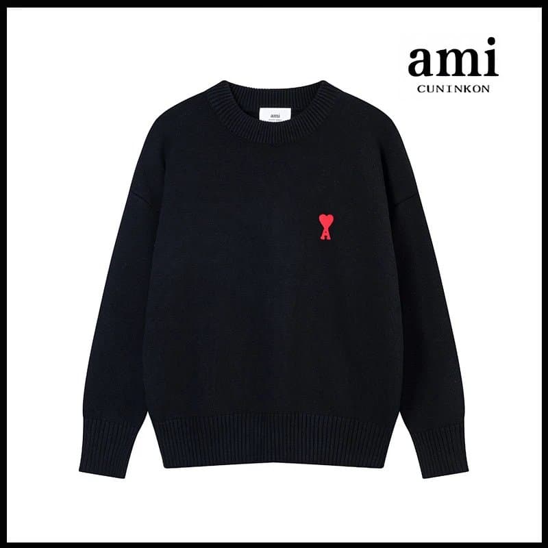 AMI Paris Crewneck Sweater Red Heart Logo