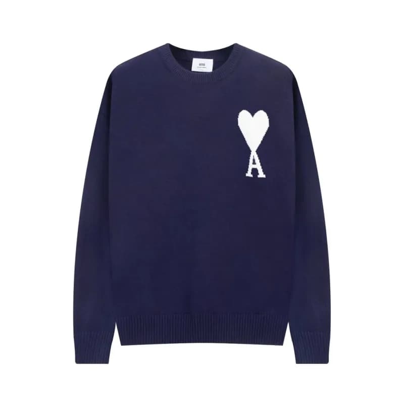 AMI Paris Knit Sweater Heart Logo — 宝蓝