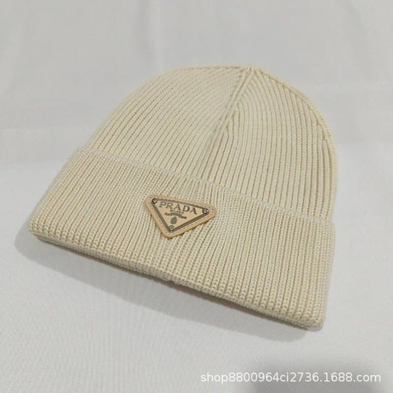 Prada Ribbed Beanie Triangle Logo — 17