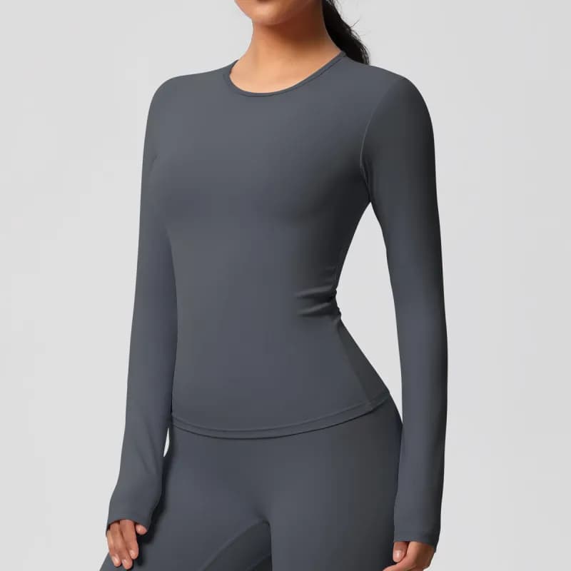SKIMS Long Sleeve Crop Top Seamless — 7102 long sleeves-graphite gray