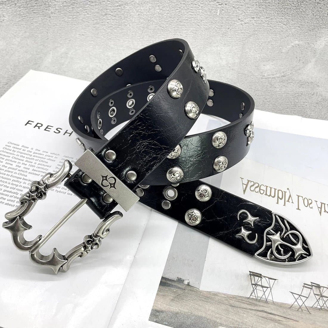 Chrome Hearts Studded Belt Skull & Cross Motif