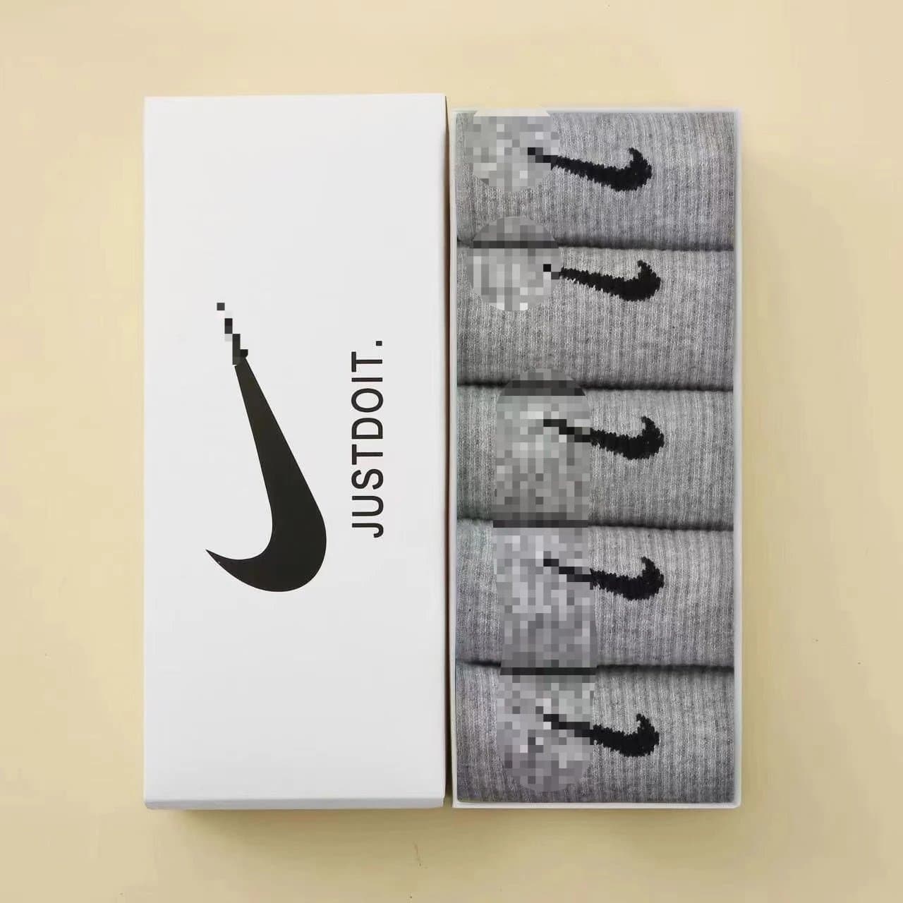 Nike Socks Swoosh Logo Crew Socks — 5双装【灰+灰+灰+灰+灰】