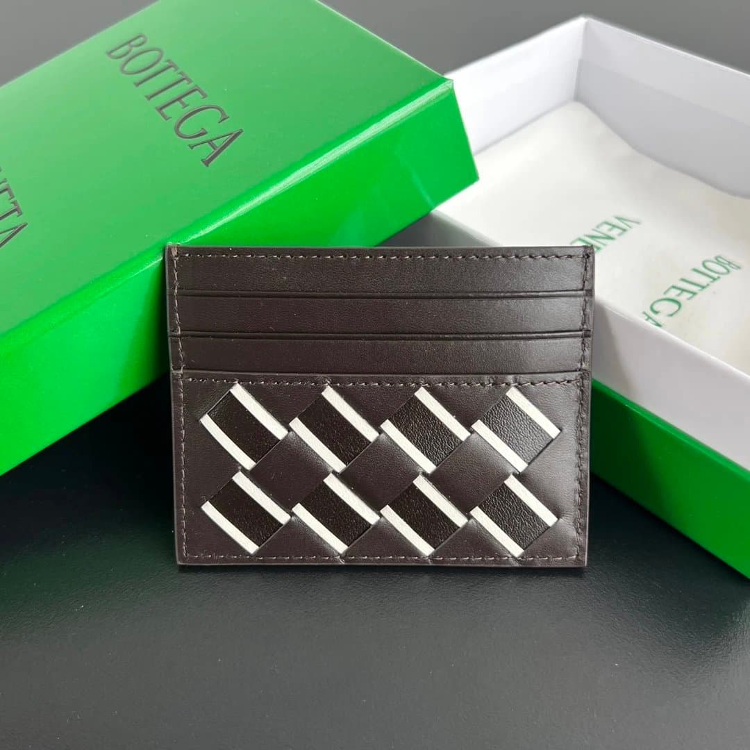 Bottega Veneta Intrecciato Cardholder Two-Tone — 巧克力/白色
