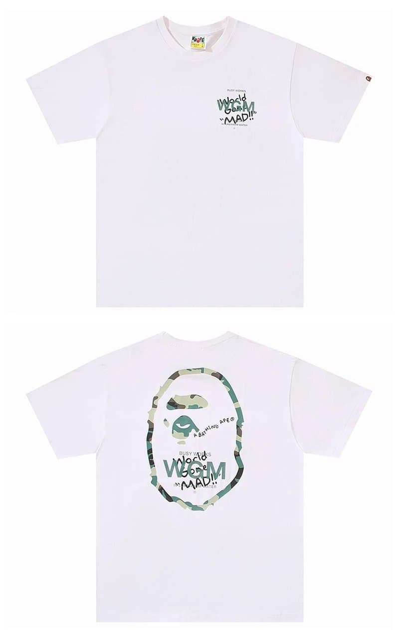 BAPE Ape Head Tee Plaid Ape Head — 森林迷彩线条猿人头白色