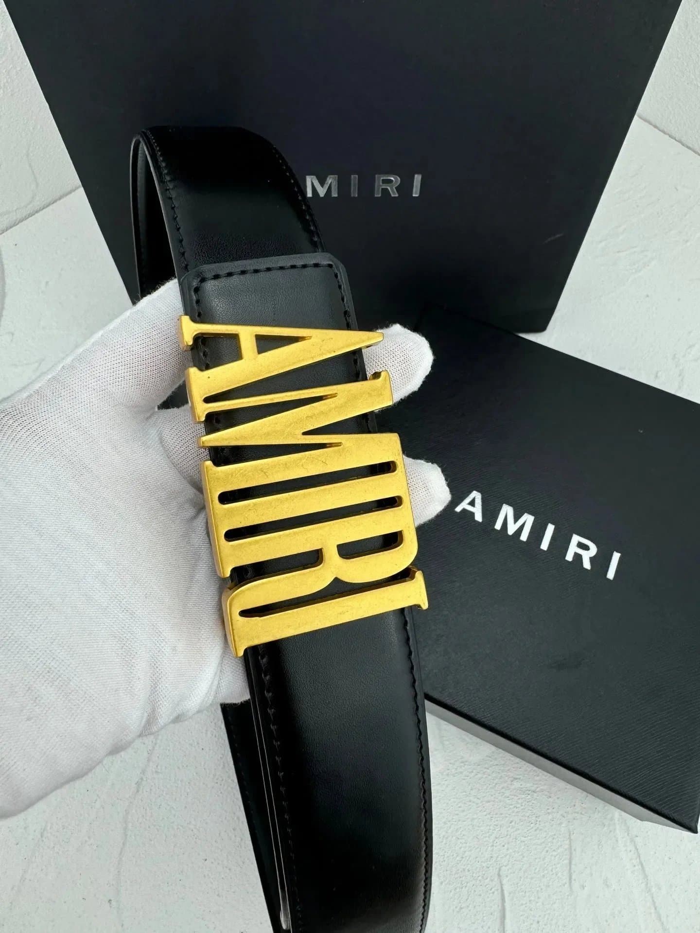 Logo Buckle Belt Gold AMIRI Logo