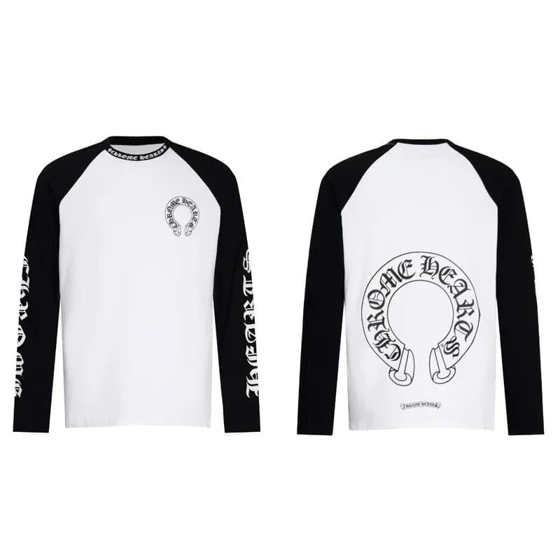 Chrome Hearts Long Sleeve Tee Cross & Scroll Print — K9004黑白拼色