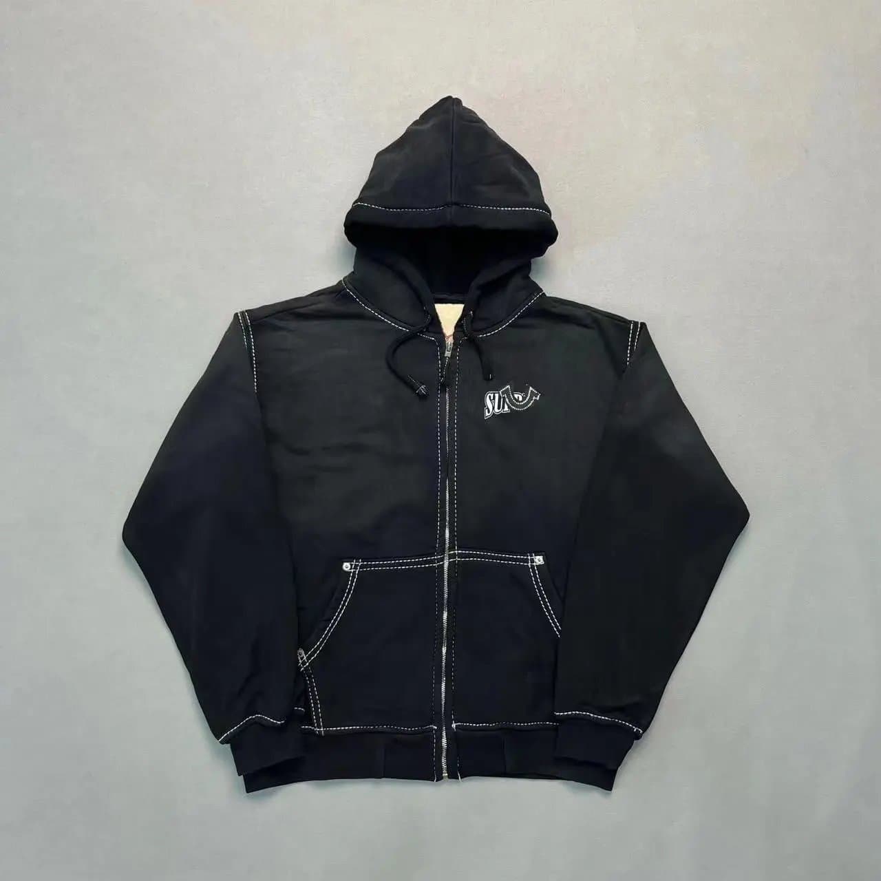 Pleasures Zip-Up Hoodie Dip-Dye Buddha Graphic — 黑色"胸前钻石"ZIP外套