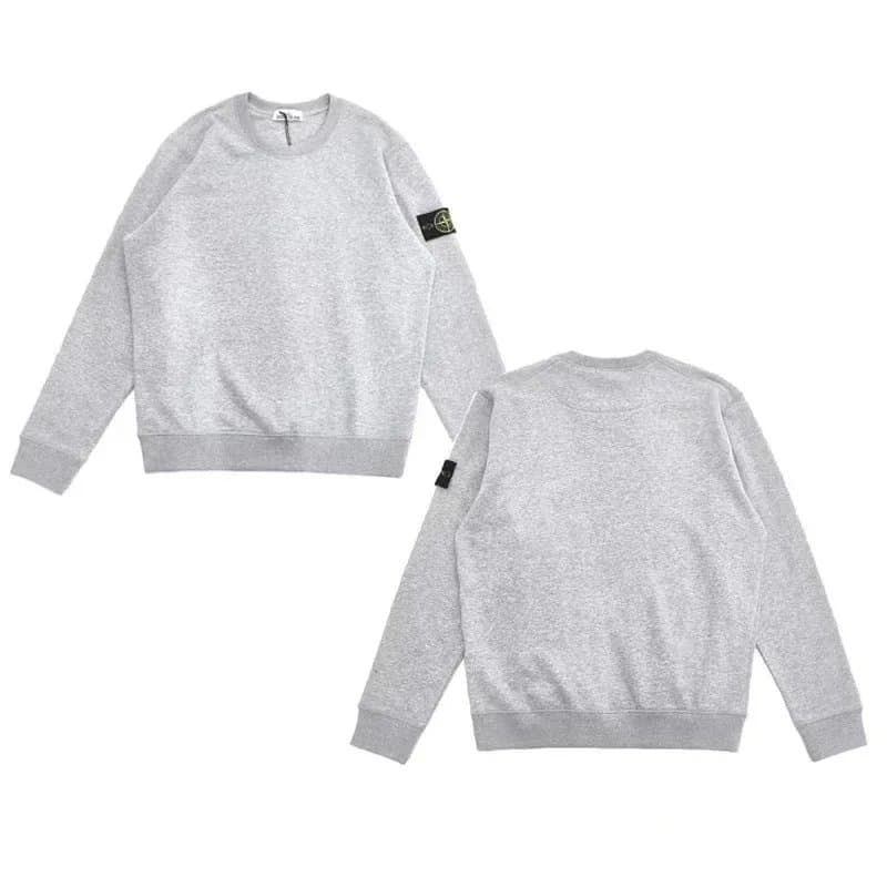 Stone Island Hooded Sweatshirt Compass Patch — 灰色圆领