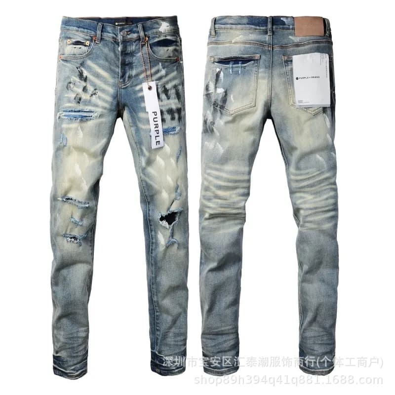 Distressed Slim Fit Jeans Bleached Ripped Wash