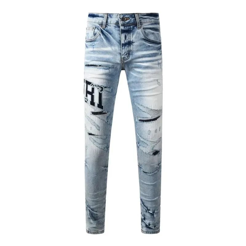 Distressed Slim Fit Jeans Paint-Splatter Ripped — 高质量N28