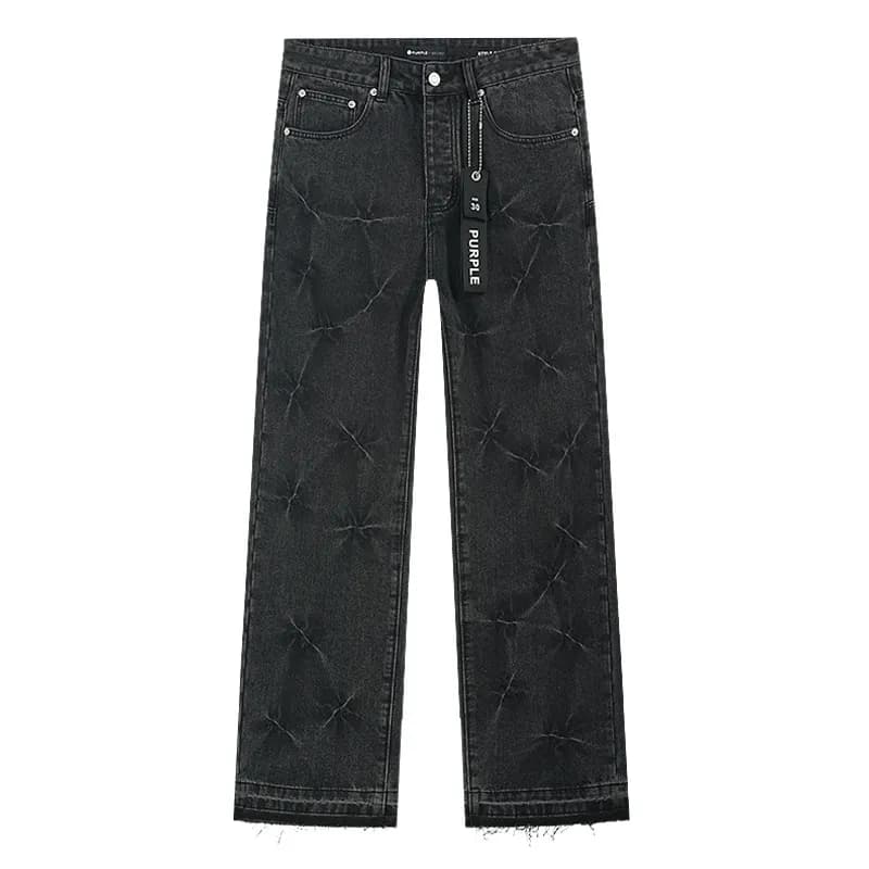 Distressed Straight Jeans Black Crinkle Wash