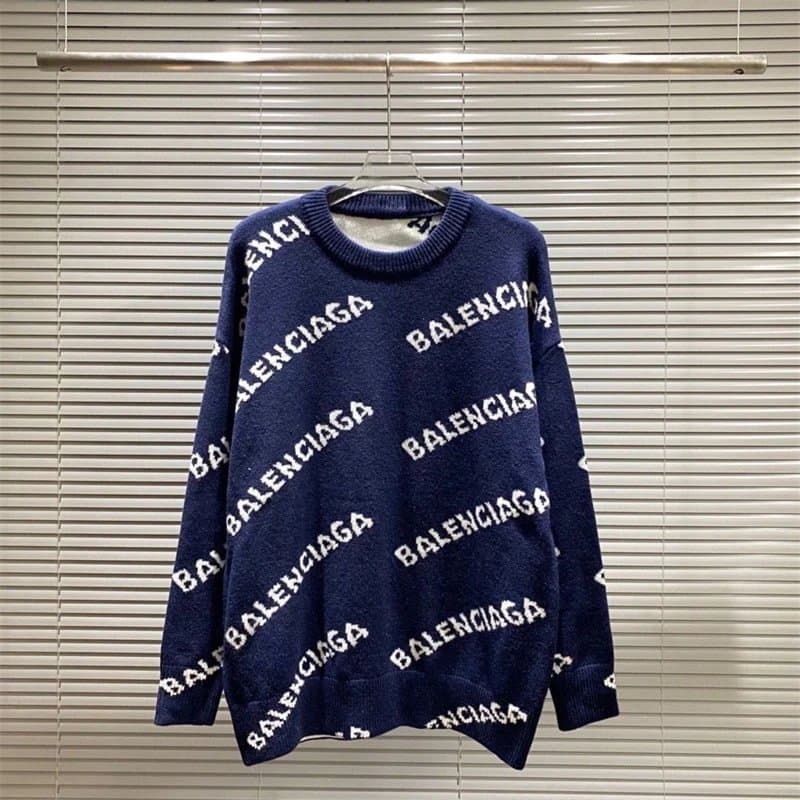 Balenciaga Logo Knit Sweater All-Over Logo