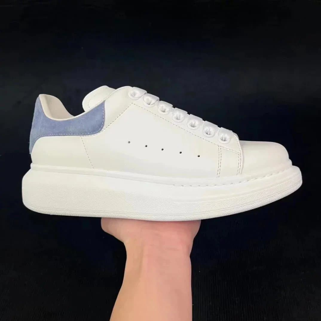 Alexander McQueen Oversized Sneaker White with Navy Suede Heel