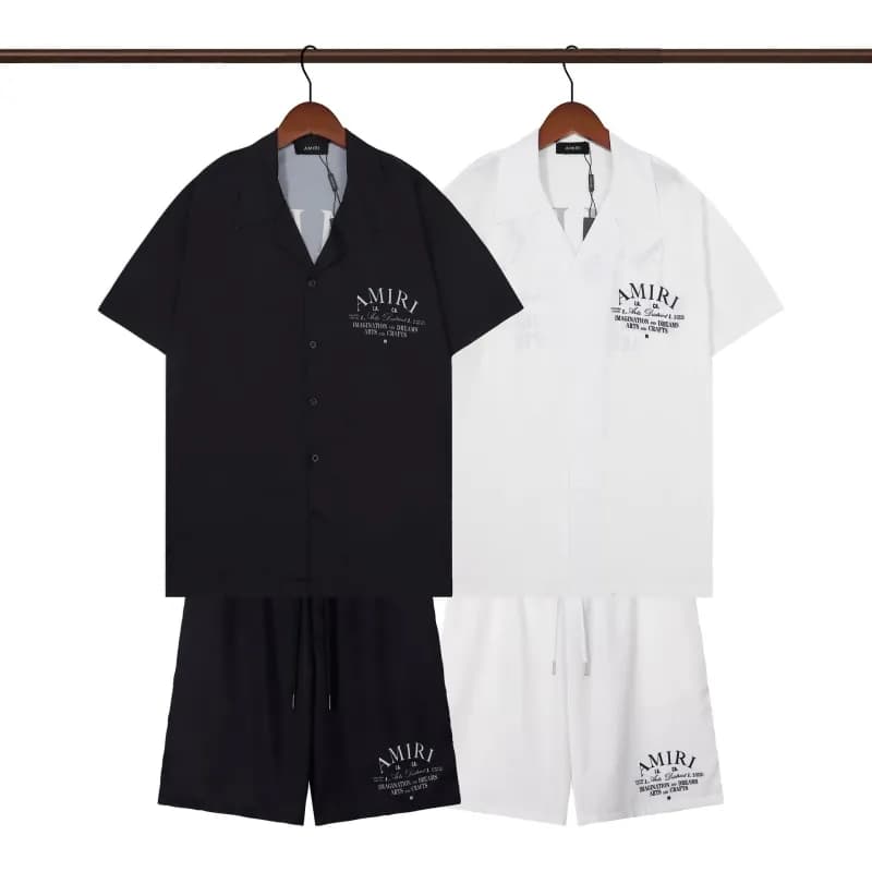 Prada Short-Sleeve Shirt Contrast Trim — Q217 suit front and rear printed white