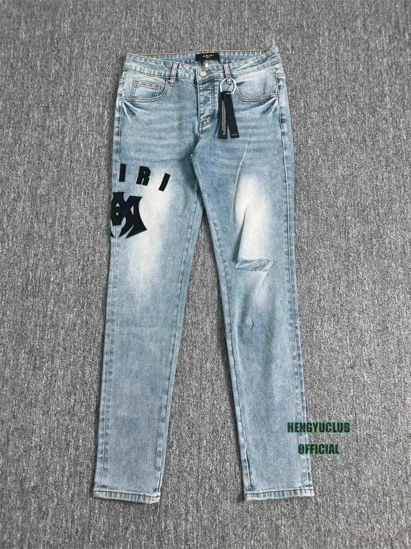 Amiri Logo Jeans Distressed Light Wash