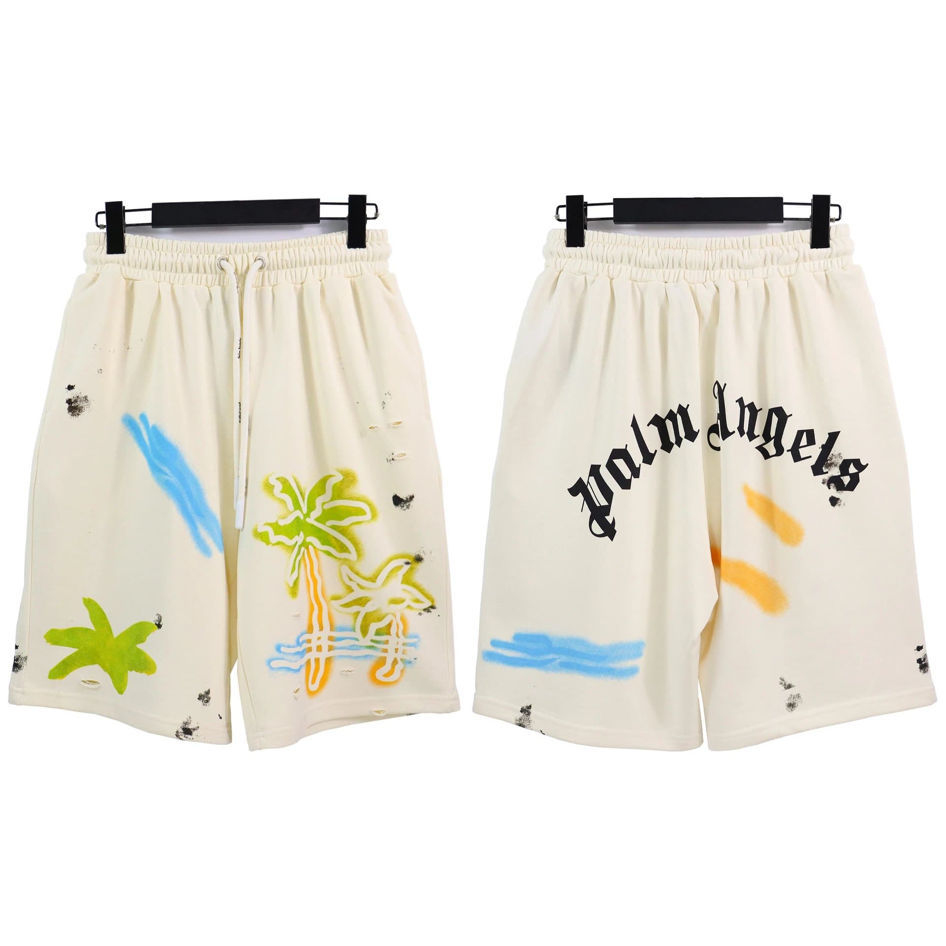 Sp5der Graphic Shorts Flame Print — 8571杏色