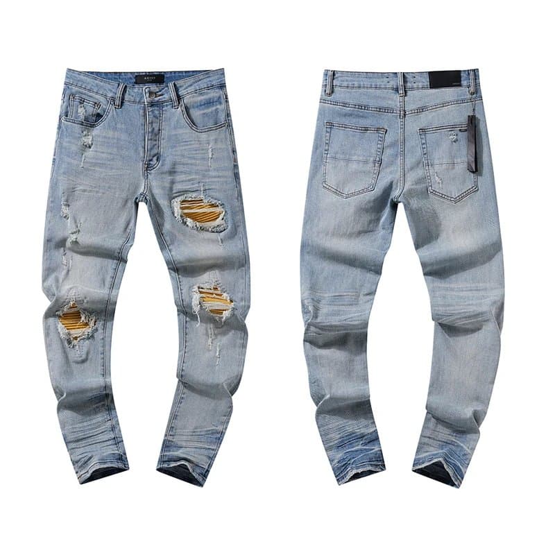 Amiri Distressed Slim Fit Jeans Light Wash with Knee Rips