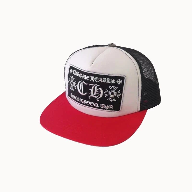 Chrome Hearts Trucker Cap CH Logo Patch — 平黑红白