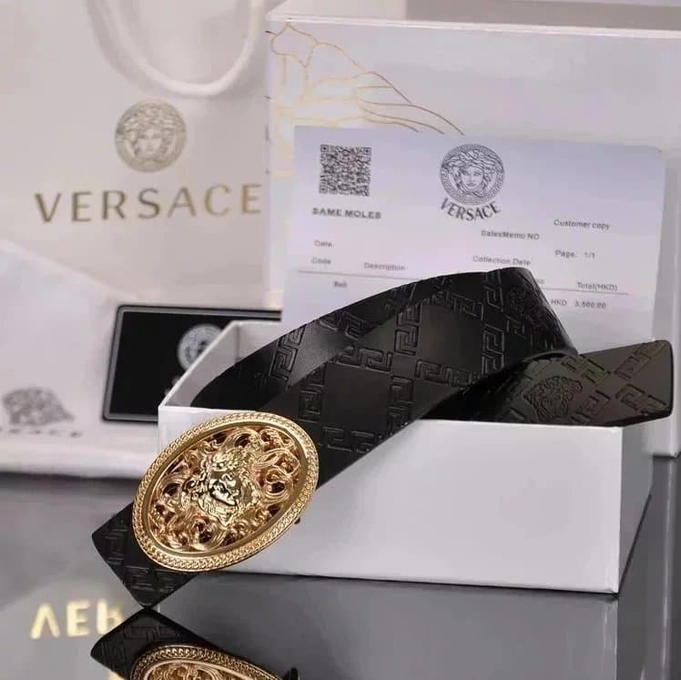 Versace Medusa Belt Black Leather with Gold Medusa Buckle