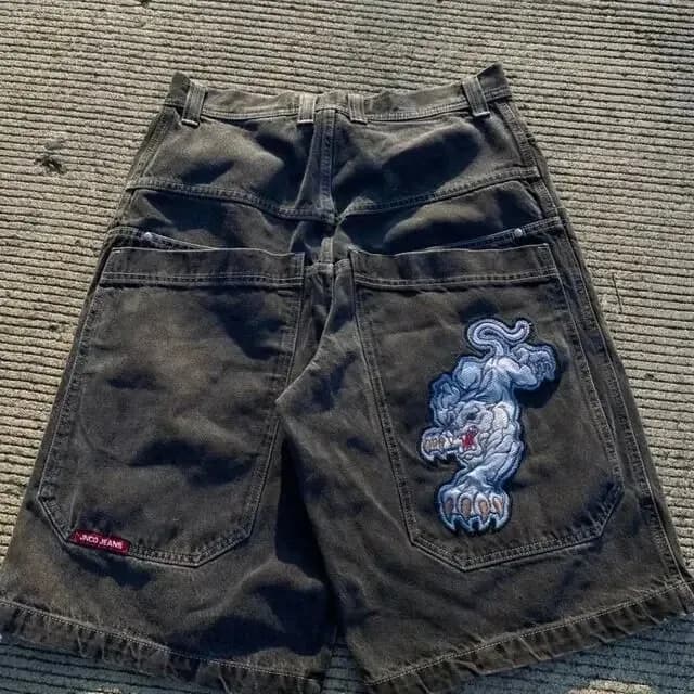 Denim Shorts Embroidered Tiger