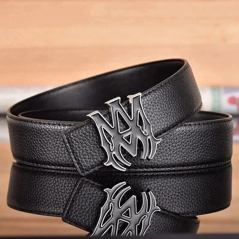Sp5der Logo Buckle Belt Flame Logo — AM银黑扣荔枝纹