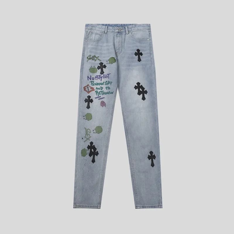 Chrome Hearts Cross Patch Jeans Multi Cross Embroidery — 9910