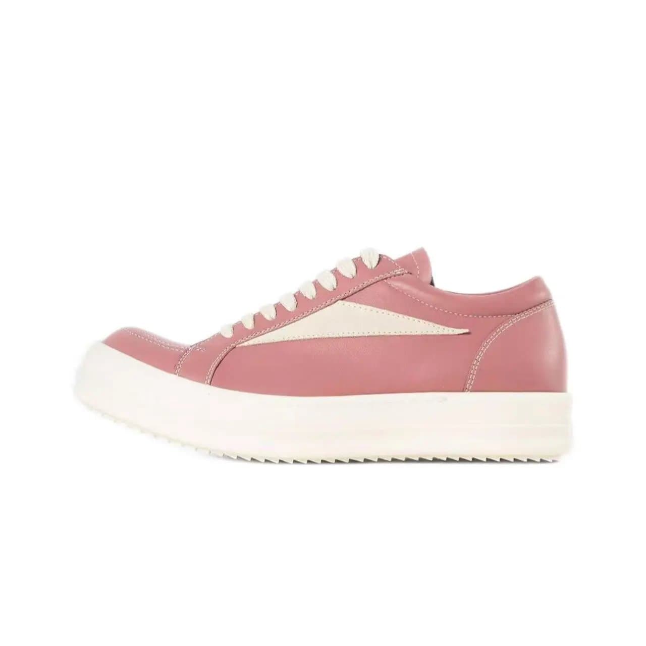 Rick Owens Geobasket Low Brown/White — 粉色皮面小三角