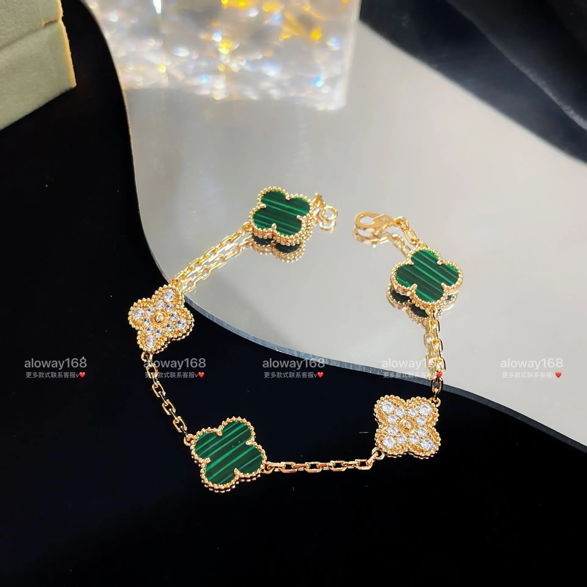 Van Cleef & Arpels Alhambra Bracelet Five Motifs — 【推荐】高档原版包装 · 【带钻3+2】玫瑰金孔雀石