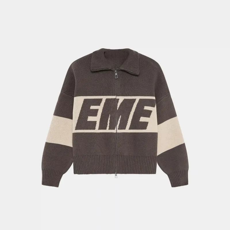 Fear of God Essentials Zip-Up Knit Sweater Block Logo — 深棕色