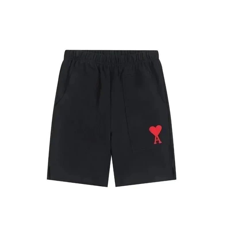 AMI Paris Heart Logo Shorts Red Heart Patch — 黑色大口袋005
