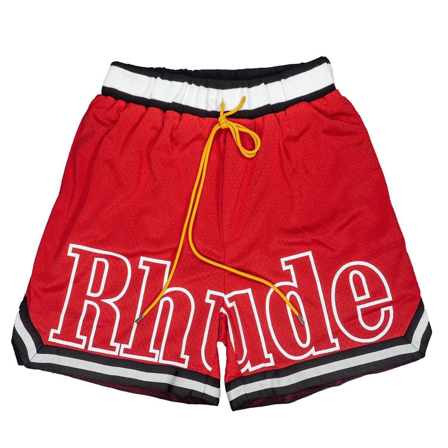 Rhude Logo Shorts Black with Yellow Drawstring — 1087018SJL