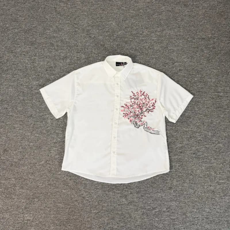 Short-Sleeve Button-Up Shirt Cherry Blossom Print
