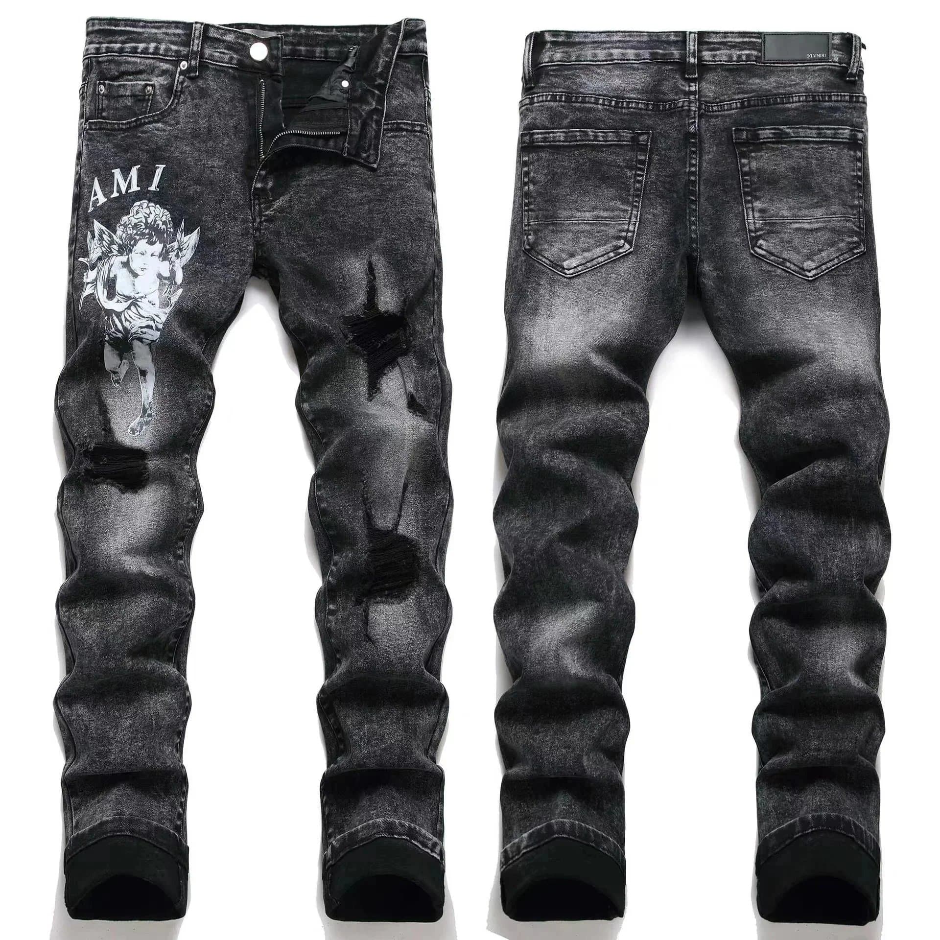 Amiri Distressed Jeans Red Logo Patch — 7top quality