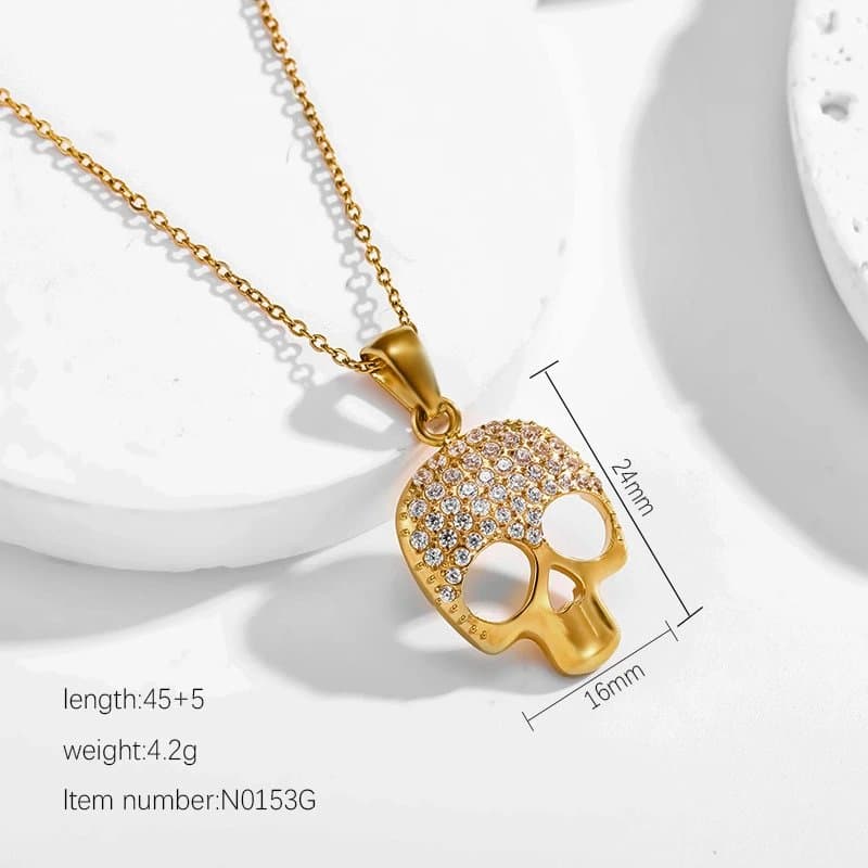 Chrome Hearts Skull Pendant Pave Crystal — 金色N0153G
