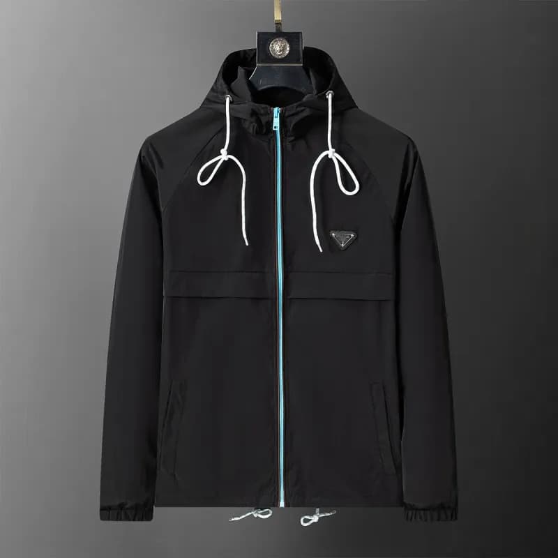 Moncler Hooded Windbreaker Jacket Solid Black — 56002 black