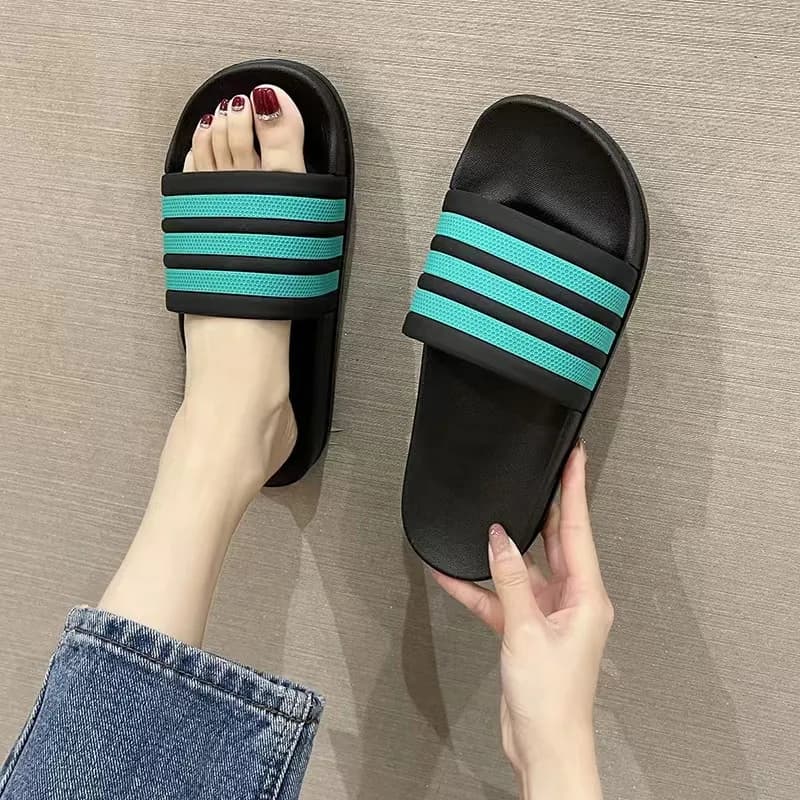 Adidas Samba Slide Black Teal Stripes