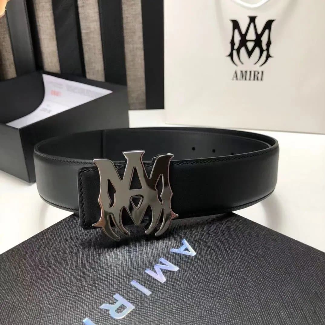 Amiri Logo Belt Black — 八爪银扣 平纹带身