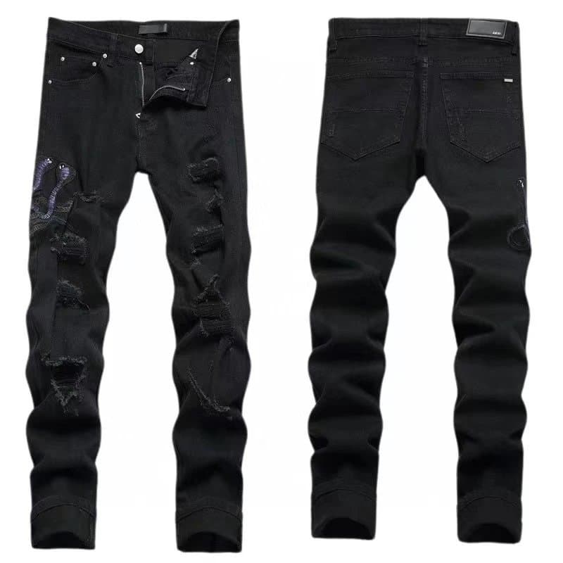 Amiri Distressed Slim Fit Jeans Custom Patchwork & Ripped — M57