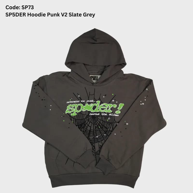 Sp5der Hoodie Spider Web Graphic — Sp73 - Web Gray Green