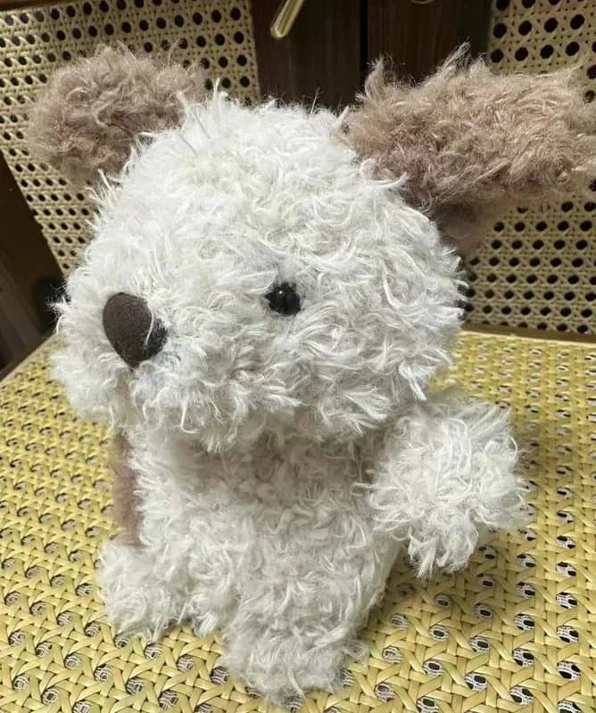 Be@rbrick Fluffy Dog Plush Shaggy White with Brown Ears