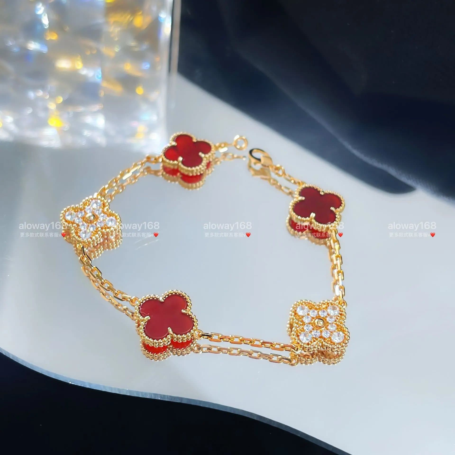 Van Cleef & Arpels Alhambra Bracelet Five Motifs — 【推荐】高档原版包装 · 【带钻3+2】玫瑰金色红玛瑙