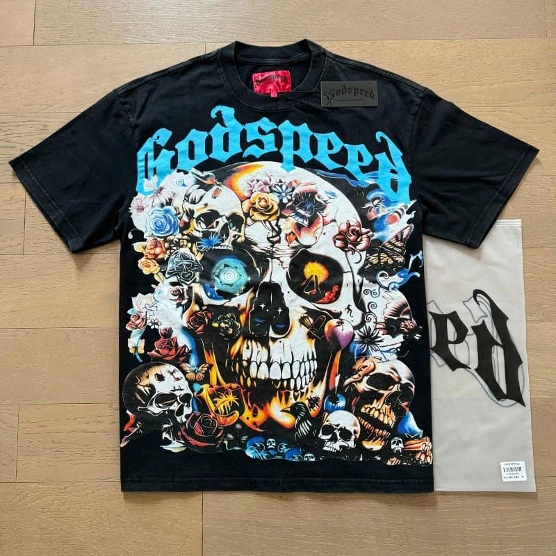 Godspeed Baseball Skeleton Tee Skeleton Graphic — 1001 Washed Black